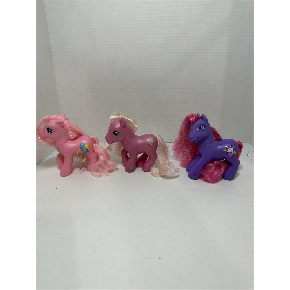 My Little Pony G3 Figure Lot ©2004 Hasbro Pink & Purple Ponies Tinsel Hair